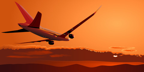 Fototapeta na wymiar Vector Boeing-787 at sunset