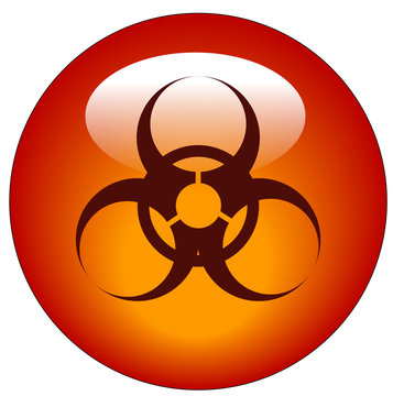 Red Biohazard Logo On Red Button Or Icon 