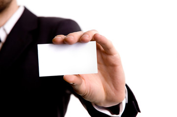 Businessman holding a blank business card