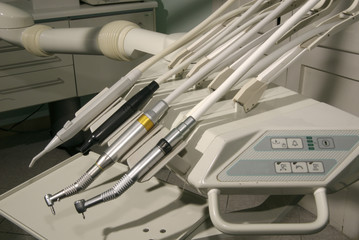 dental tools on a dentist's chair