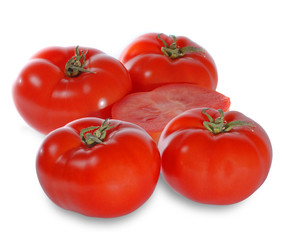 Fresh juicy tomatoes isolated on white background