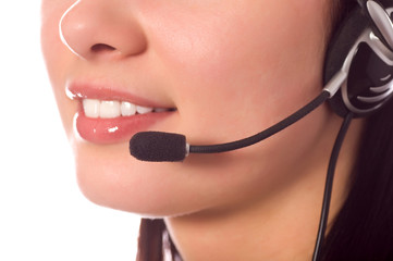 hotline operator with headset isolated on white