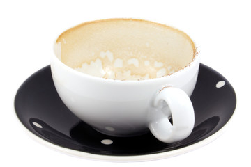 An isolated empty cappucino cup