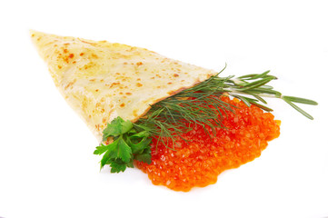 Pancake with red caviar