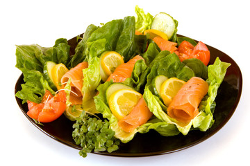 Black Plate with Smoked Salmon Salad