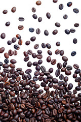 Falling fresh roasted coffee beans