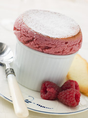 Hot Raspberry Soufflé with Langue de Chat Biscuits