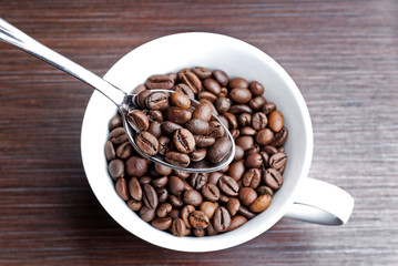 Top view of spoonfull coffee beans