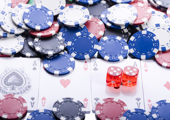 Dice on cards in casino