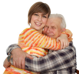 happy grandchild hugs a happy grandad