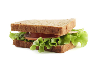 Sandwich with brown bread  on white background