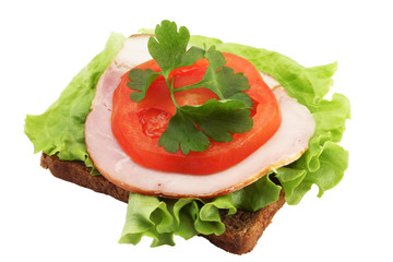 Sandwich with black bread  on white background