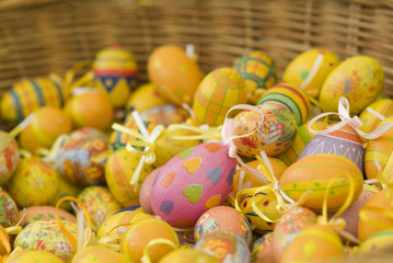Willow basket full of Easter eggs