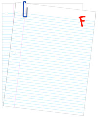 lined paper marked with F- - failing mark or grade 