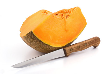 Slice of pumpkin with knife
