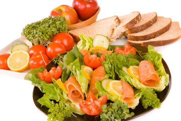 Fruit, Salad with Smoked Salmon and Bread