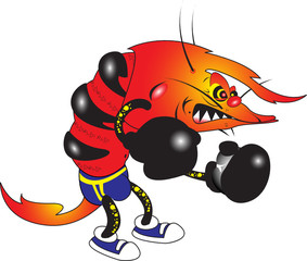 vector illustration of evil shrimp boxer cartoon character