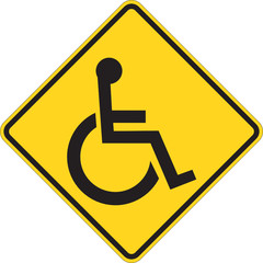 Disabled person warning road sign