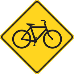Bicycle traffic warning on white
