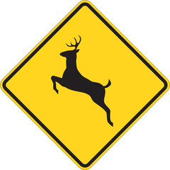 Deer traffic warning on white