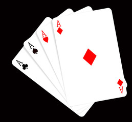 Four aces on black background