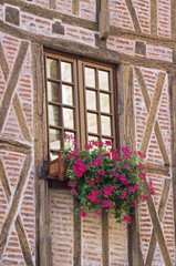 windows of half-timbered house, Ambois, France