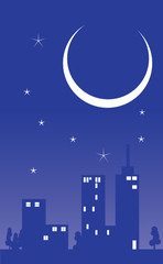 Fototapeta premium Night scenery of building City with Moon