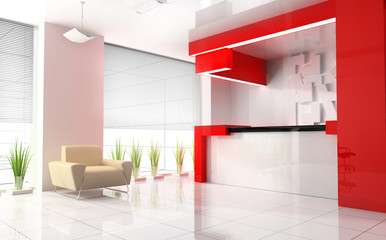 Red reception in modern hotel