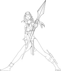Vector illustration of a woman with spear