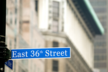 East 36th street sign in midtown Manhattan, NYC