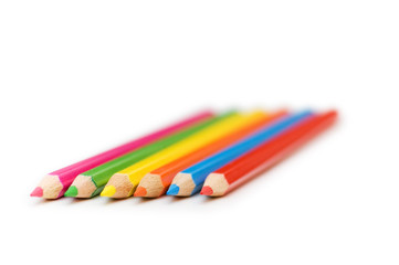 Various colour pencils isolated on the white