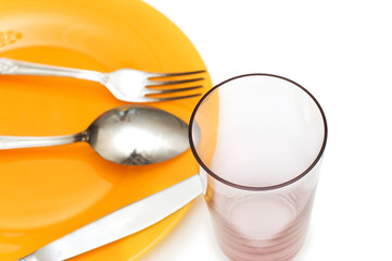 Silverware and glass isolated on the white