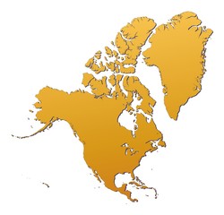 North America map filled with orange gradient