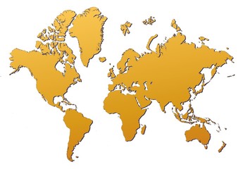 World map filled with orange gradient. Mercator projection.
