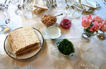Traditional Passover Seder Service Table Setting