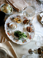 Traditional Passover Seder Plate in Jewish Home
