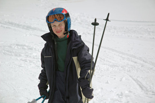 boy after a day skiing