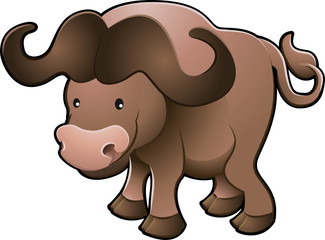 Cute African Cape Buffalo Vector Illustration