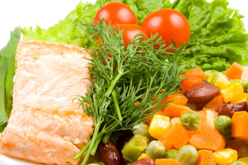 Stake from a salmon with vegetables