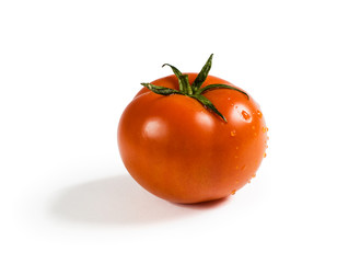 Red tomato on white background