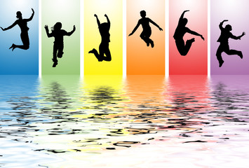 jumping people in a water ripples