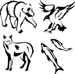 Four stylized vector animal illustrations