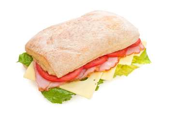 Delicious Ham, tomatoes and cheese ciabatta sandwich