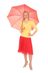 Woman smiling and holding an umbrella