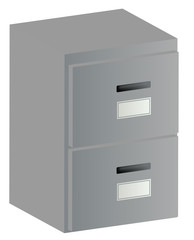 3d two drawer grey filing cabinet with handles and labels