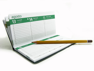 agenda calendario e matita - obrazy, fototapety, plakaty