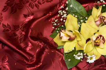bouquet of yellow orchids and white flowers