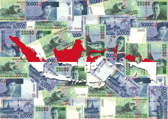 Indonesia map with currency