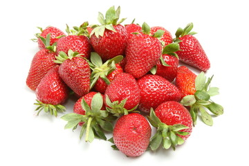 Pile of fresh strawberries on white