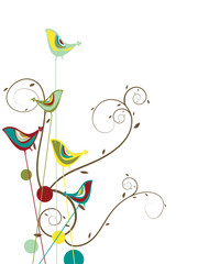 colorful summer bird and swirls (vector) - illustration